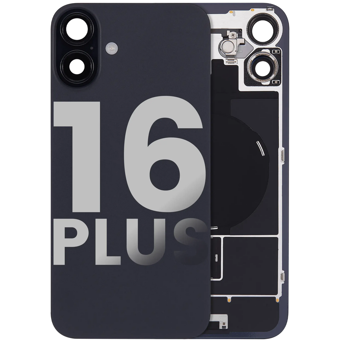 Back Glass W/ Mag Safe Magnet & Nfc & Flashlight Flex For I Phone 16 Plus (Used Oem Pull: Grade C) (Black)