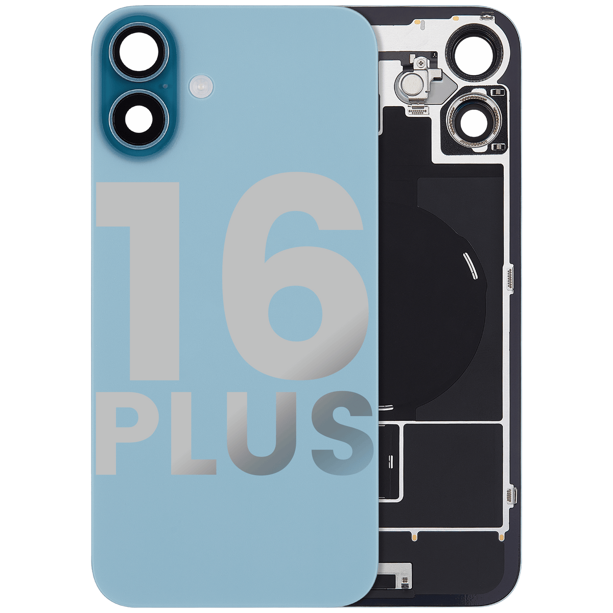 Back Glass W/ Mag Safe Magnet & Nfc & Flashlight Flex For I Phone 16 Plus (Used Oem Pull: Grade C) (Teal)
