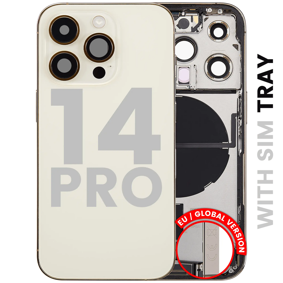 Back Housing W/ Charging Port Flex & Small Parts For I Phone 14 Pro (Eu / Global Version) (Used Oem Pull: Grade A) (Gold)