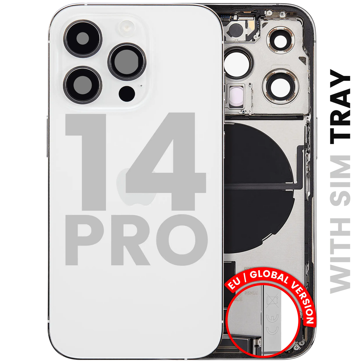 Back Housing W/ Charging Port Flex & Small Parts For I Phone 14 Pro (Eu / Global Version) (Used Oem Pull: Grade B) (Silver)