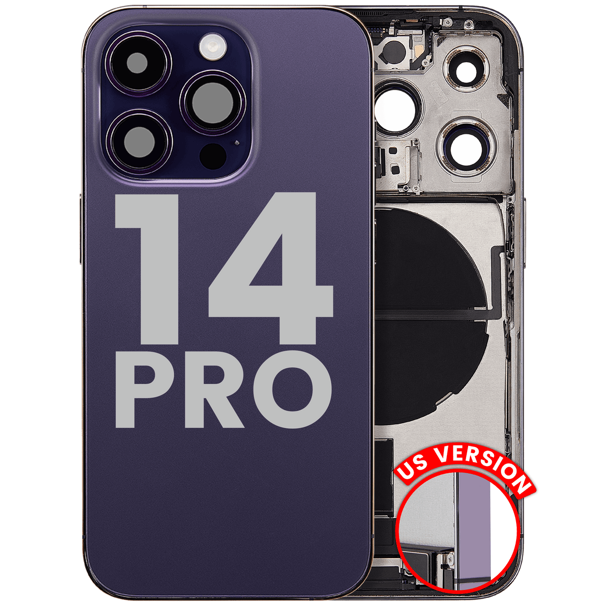 Back Housing W/ Charging Port Flex & Small Parts For I Phone 14 Pro (Us Version) (Used Oem Pull: Grade B) (Deep Purple)