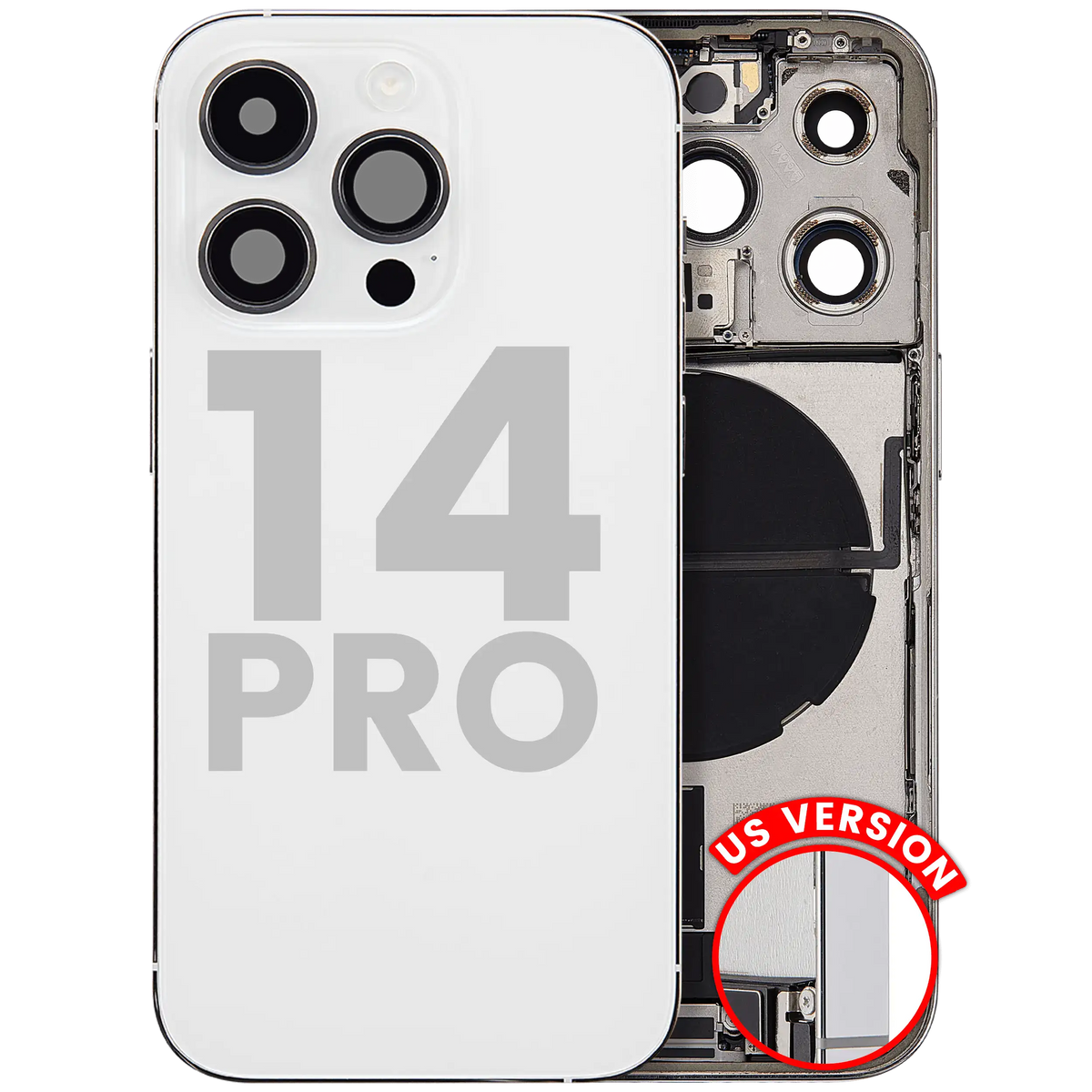 Back Housing W/ Charging Port Flex & Small Parts For I Phone 14 Pro (Us Version) (Used Oem Pull: Grade C) (Silver)