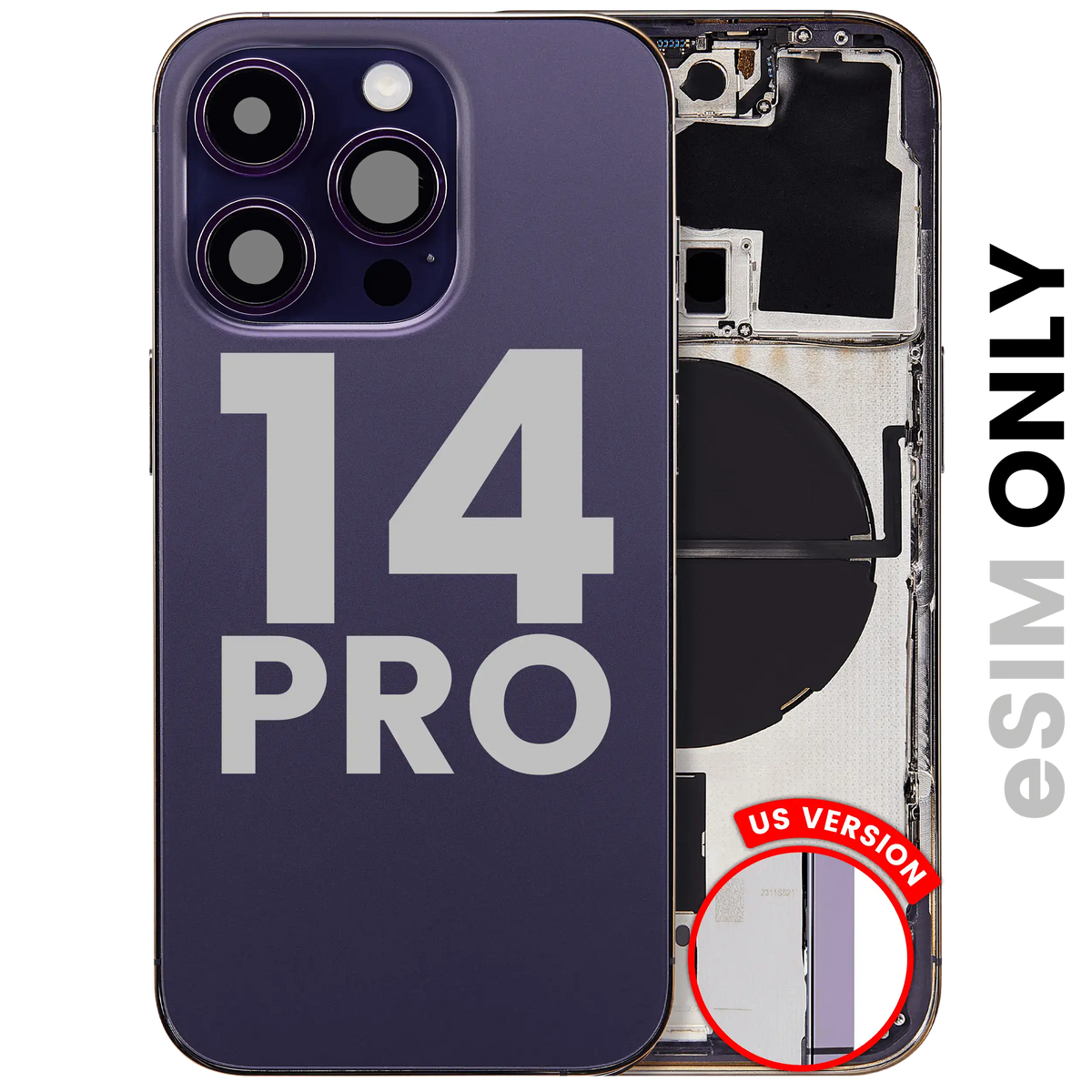 Back Housing W/ Small Parts For I Phone 14 Pro (Us Version) (Used Oem Pull: Grade B) (Deep Purple)