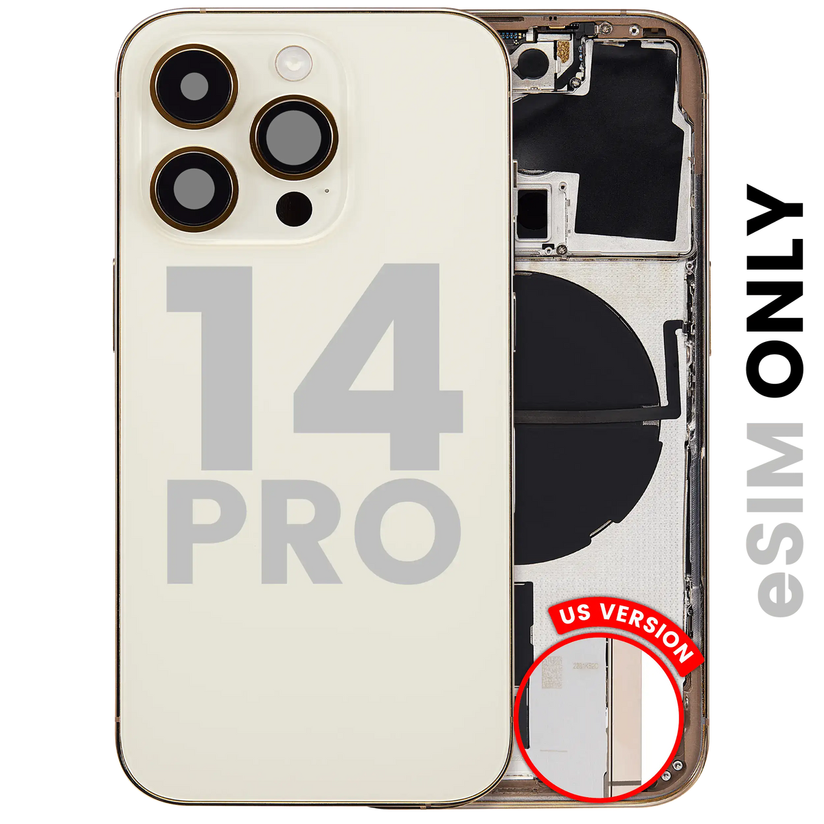 Back Housing W/ Small Parts For I Phone 14 Pro (Us Version) (Used Oem Pull: Grade B) (Gold)
