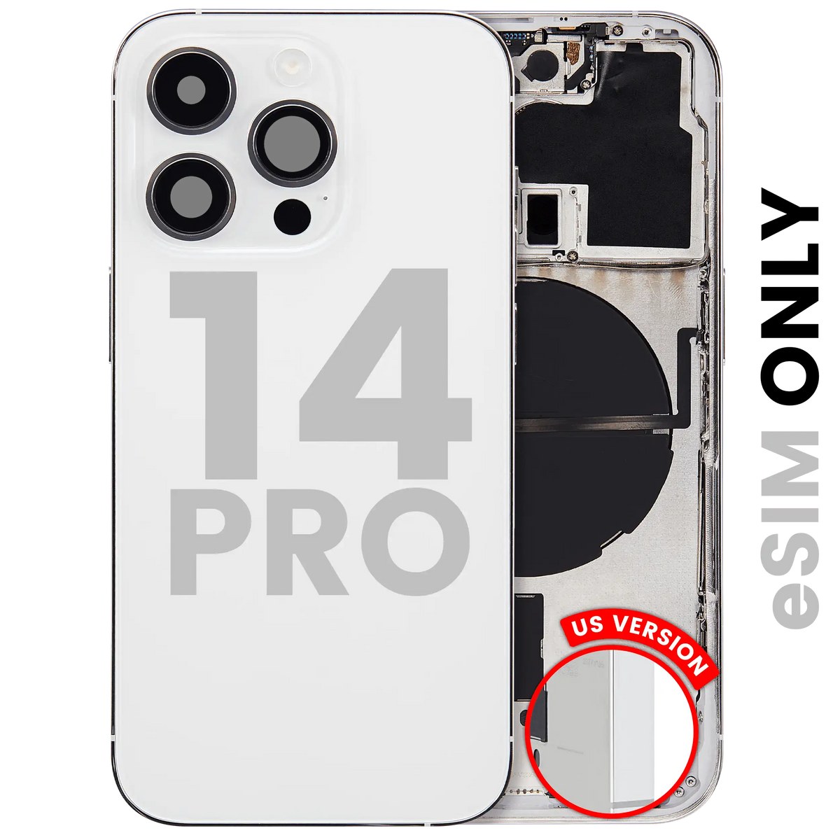 Back Housing W/ Small Parts For I Phone 14 Pro (Us Version) (Used Oem Pull: Grade C) (Silver)