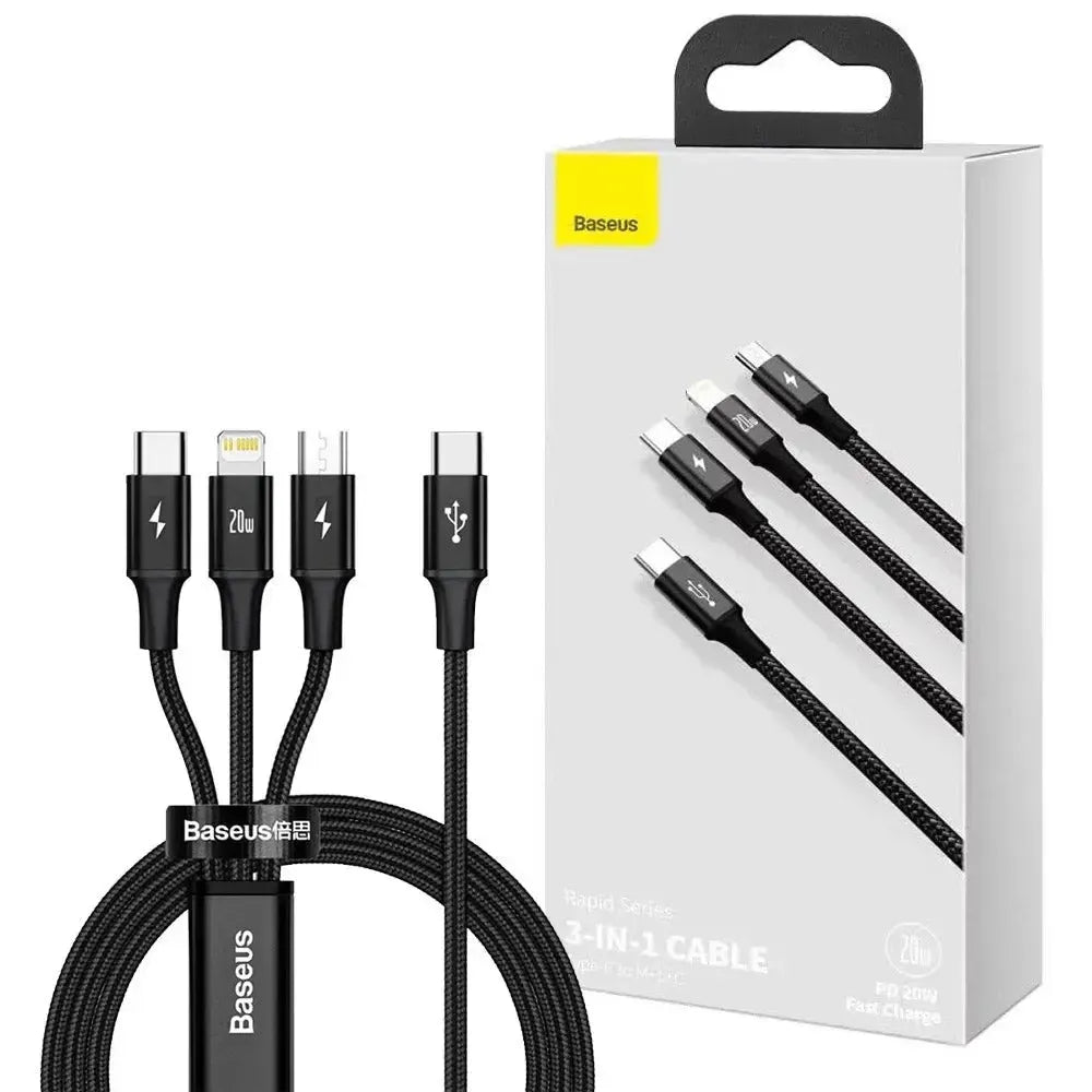 Baseus Rapid Series Type-C 3 In 1 Lightning / Micro / Type-C 20W 1.5m Cable Black