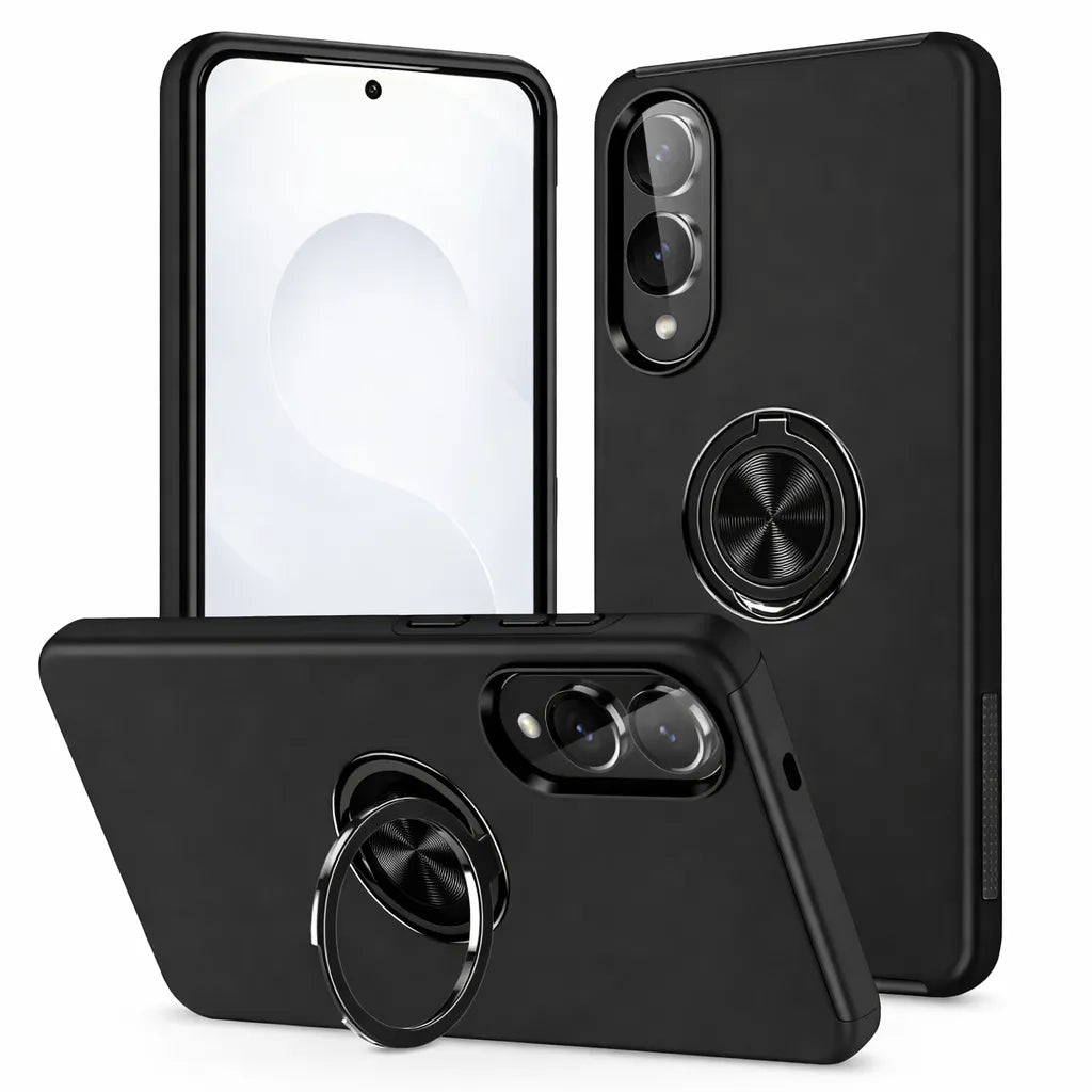 For Samsung Galaxy S25 Edge Dual Layer Invisible Ring Case Black