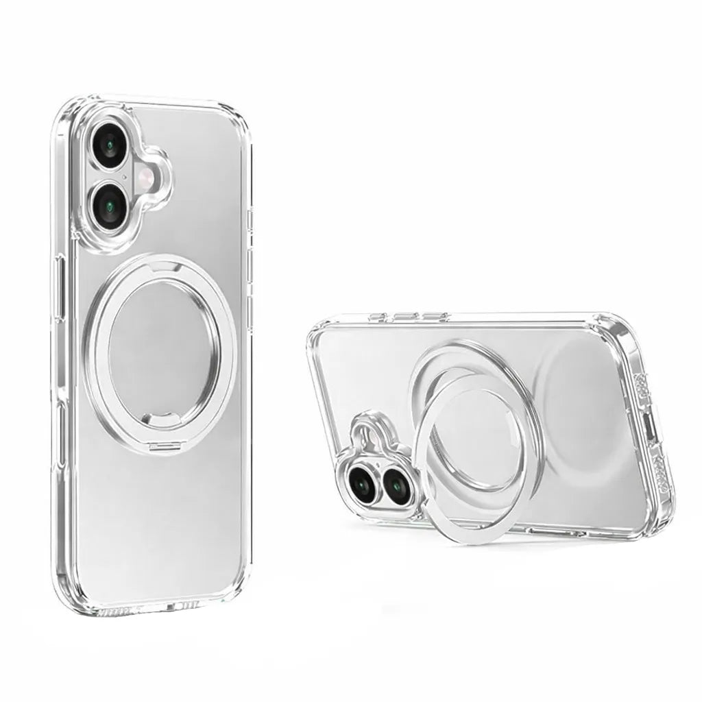 For Apple iPhone 16 iShield Magsafe Rotating Stand Case Transparent