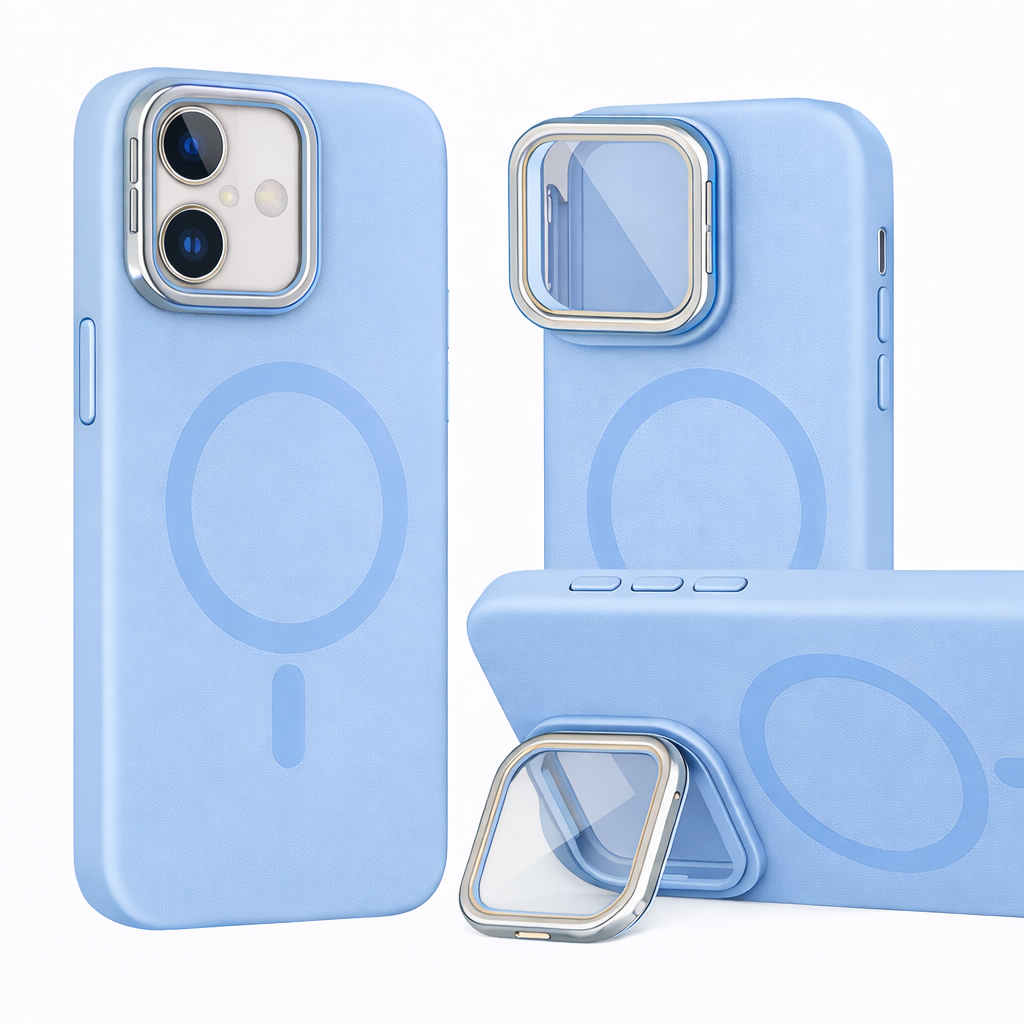 For Apple iPhone 17 Liquid Silicon With Camera Holder Magsafe Case Blue