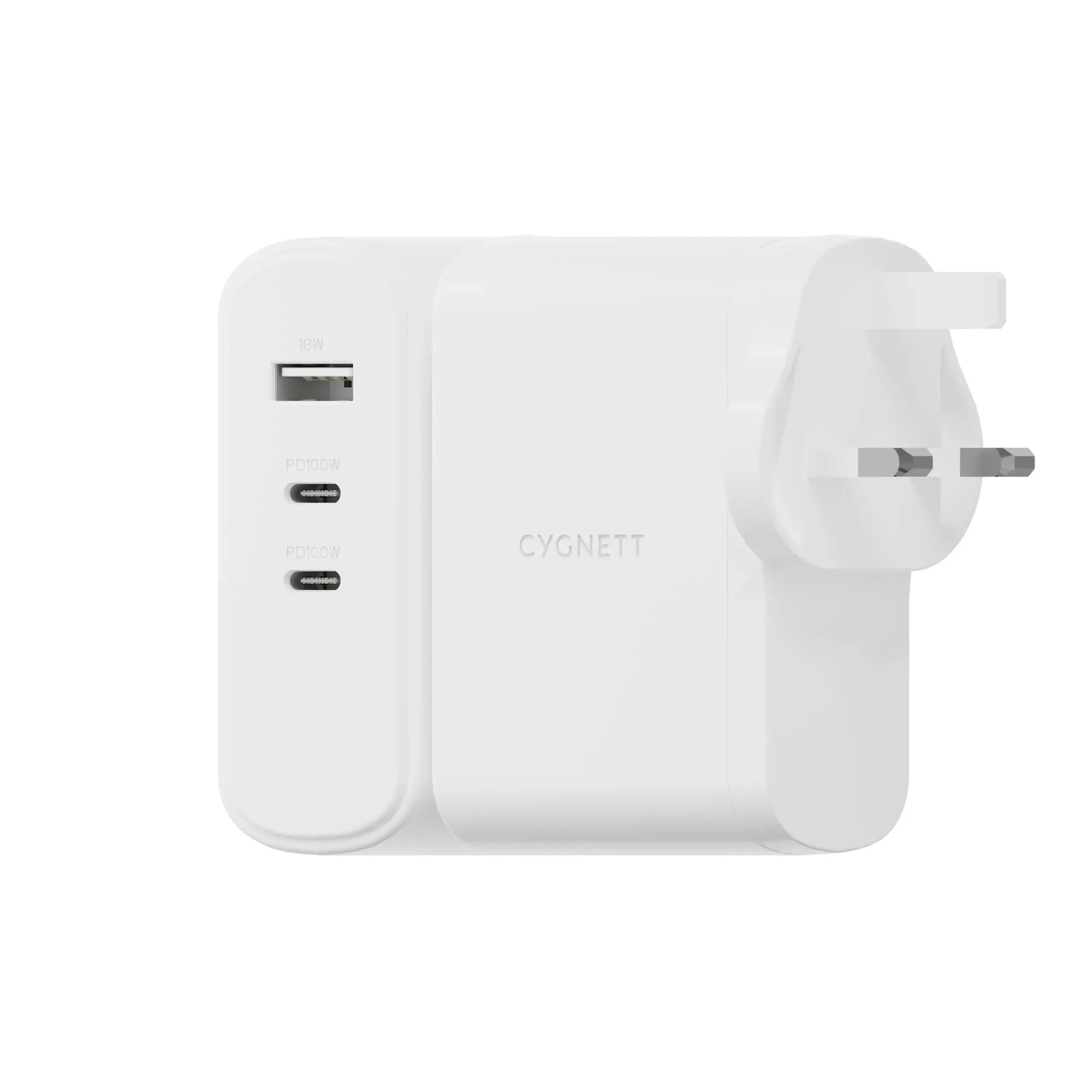 Cygnett PowerMax Gan 100W 1 USB And 2 TypeC Charger White