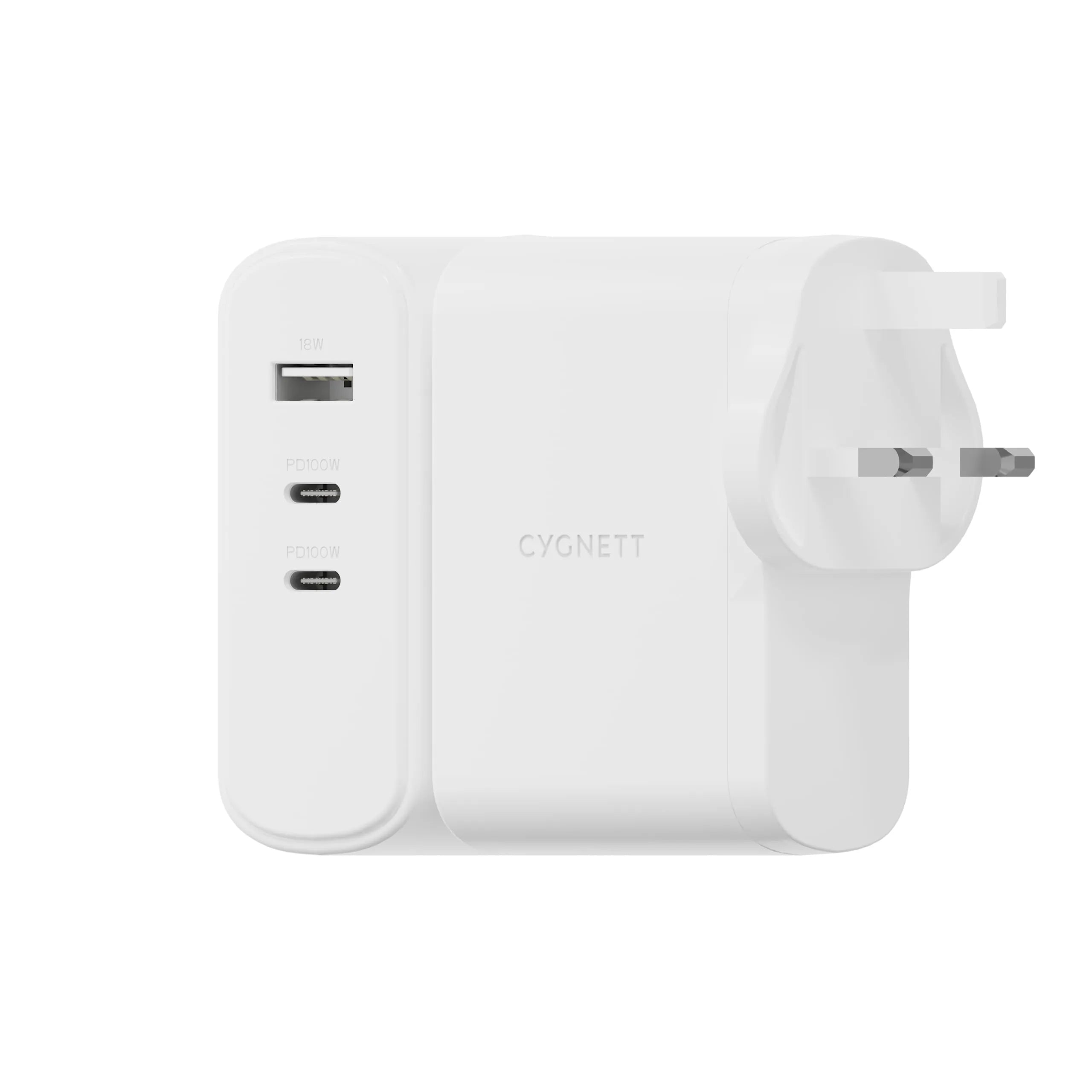 Cygnett PowerMax Gan 100W 1 USB And 2 TypeC Charger White