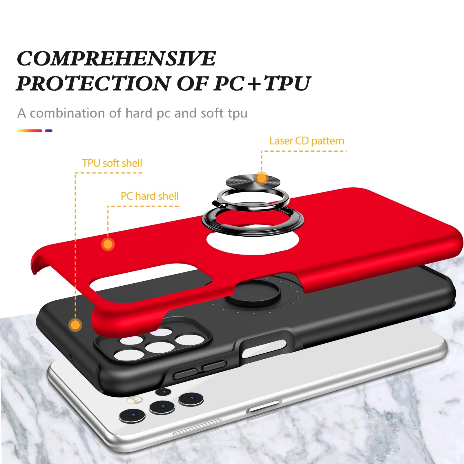For Samsung Galaxy A26 5G Dual Layer Invisible Ring Case Red
