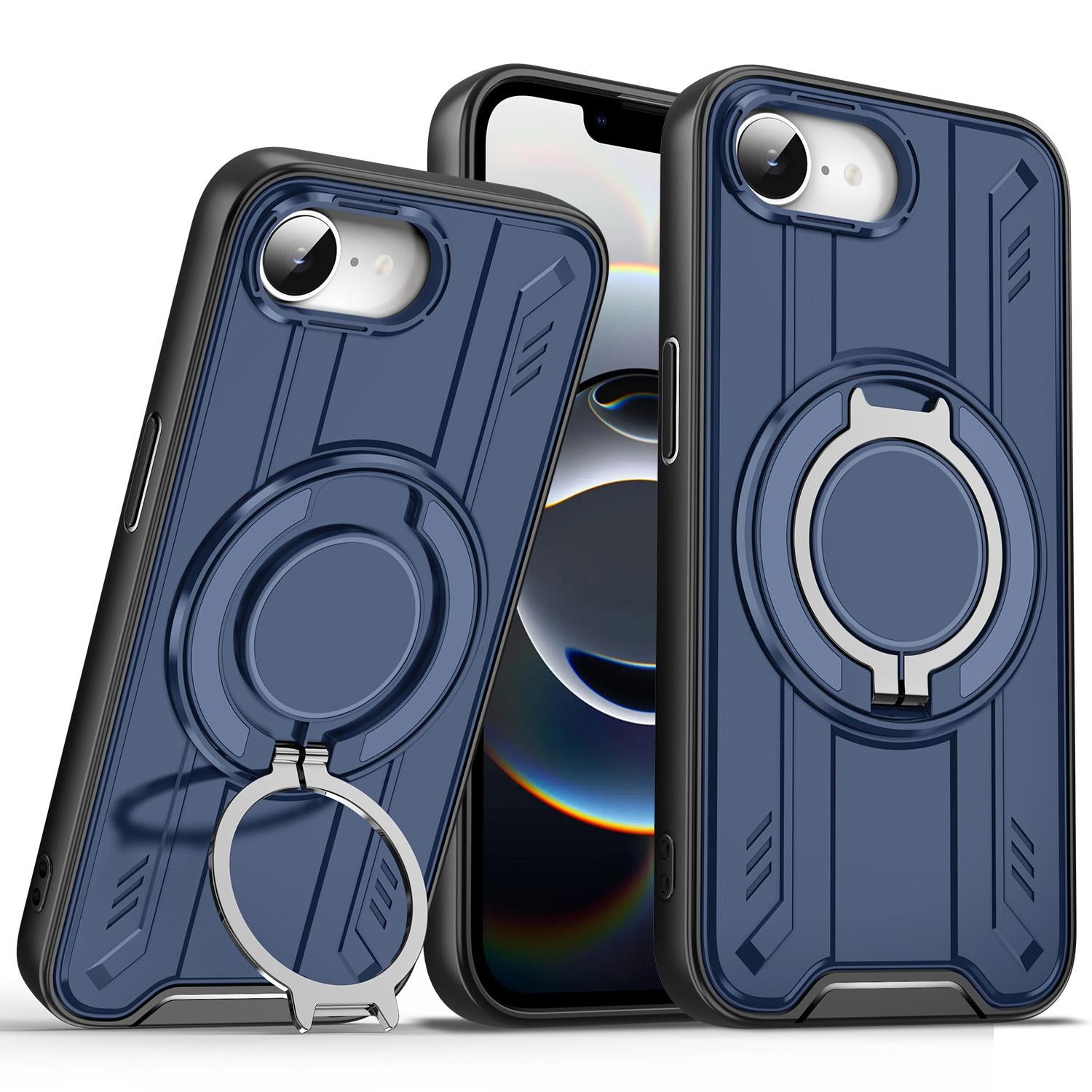 For Apple iPhone 16E Magnetic Armour Rotating Stand Case Blue