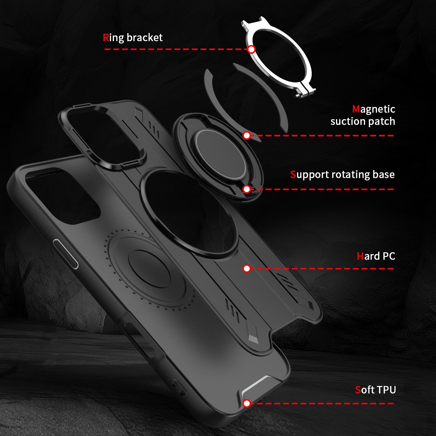 For Apple iPhone 12 / 12 Pro Magnetic Armour Rotating Stand Case Purple