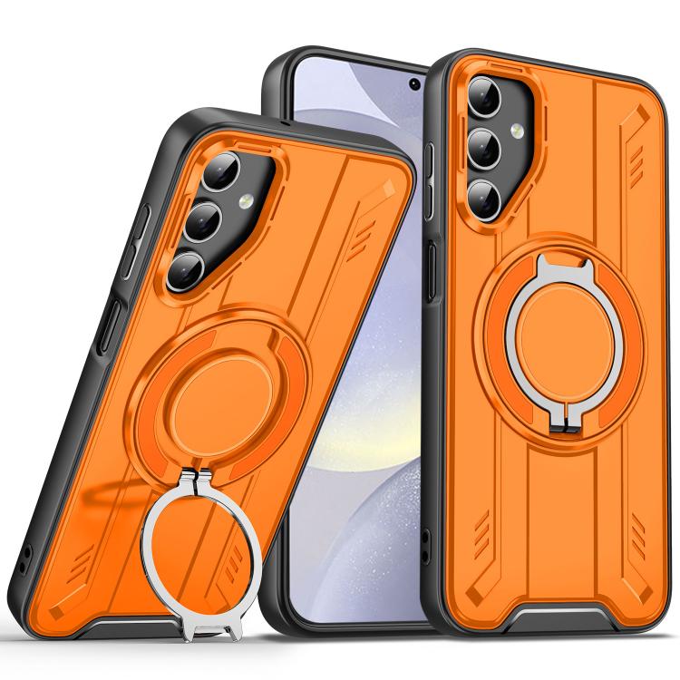 For Samsung Galaxy S24 Magnetic Armour Rotating Stand Case Orange