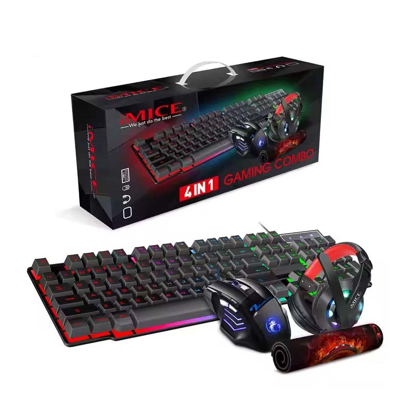 IMICE GK-490 4 in 1 Gaming Keyboard, Mouse, Mouse Pad & Headset Set Black