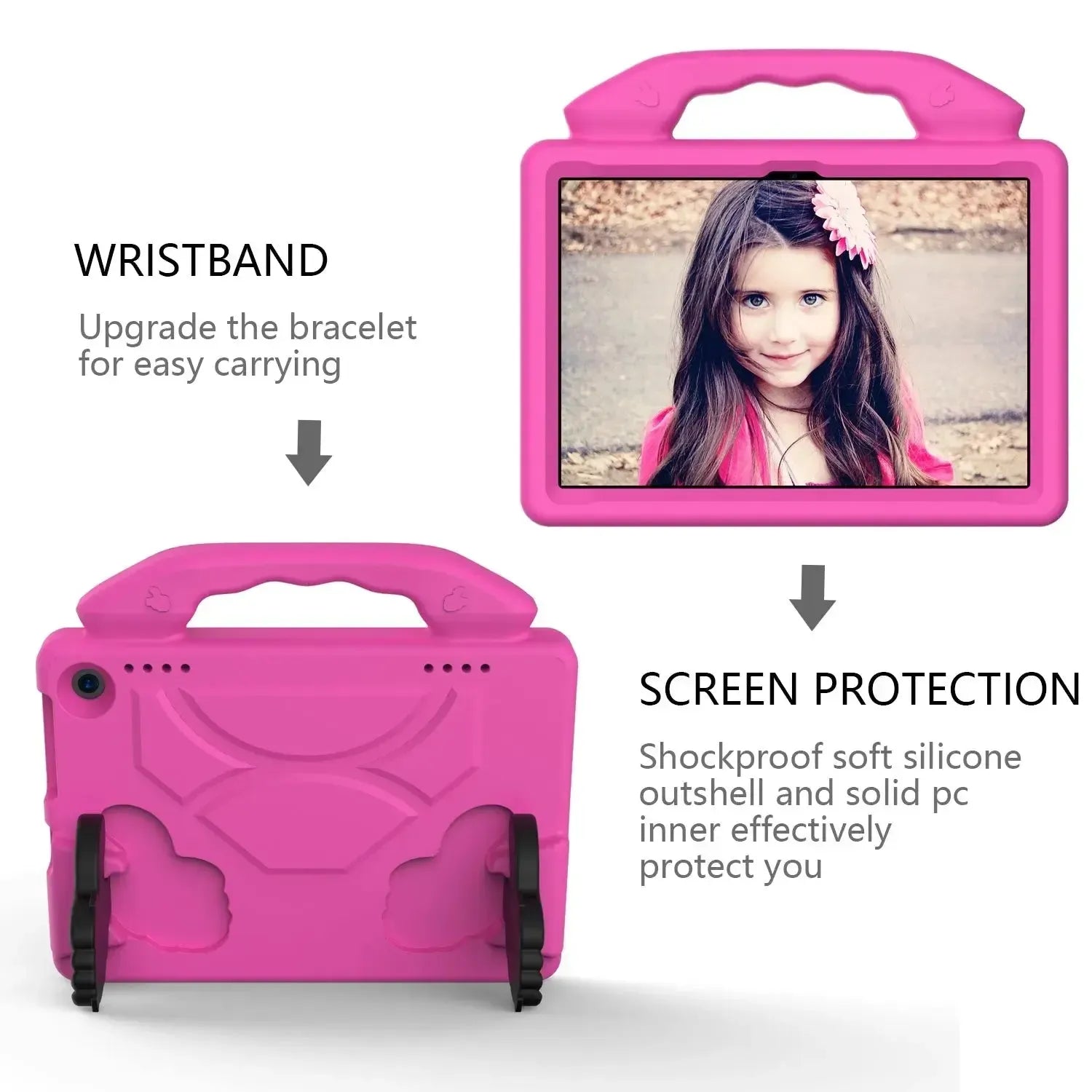 For Amazon Fire HD 8 2024 12th Gen Kids Case Shockproof Cover With Stand - Pink
