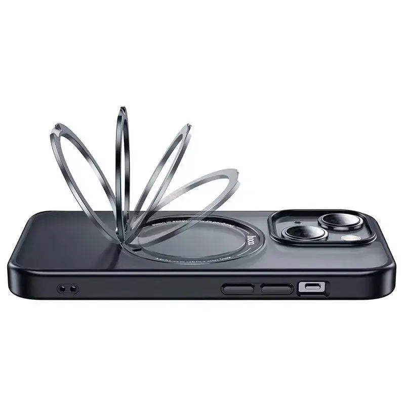 For Apple Iphone 15 Pro Hoco AS1 2 In 1 Stand Magnetic Magsafe Case Transparent
