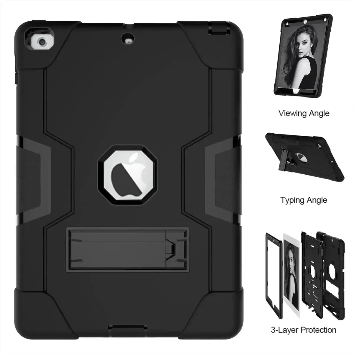For Apple iPad 11th Gen 11" 2025 Hard Case Survivor With Stand Black