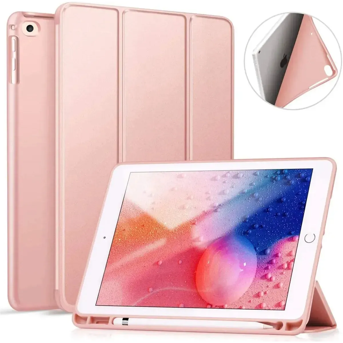 For Apple iPad 11th Gen 11" 2025 Tri Fold Pen Slot Wallet Case Rose Gold