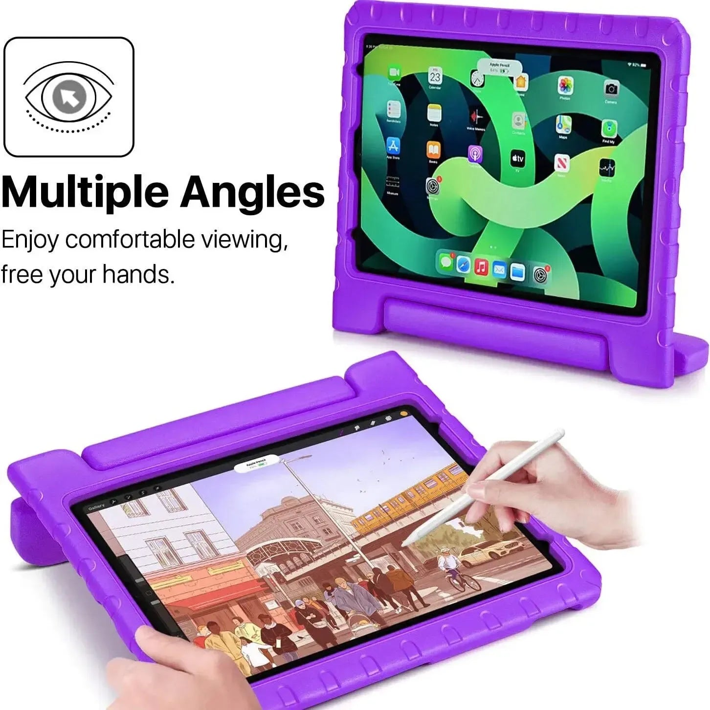 For Apple iPad 2025 11th Gen Kids Case Shockproof Cover With Stand Purple