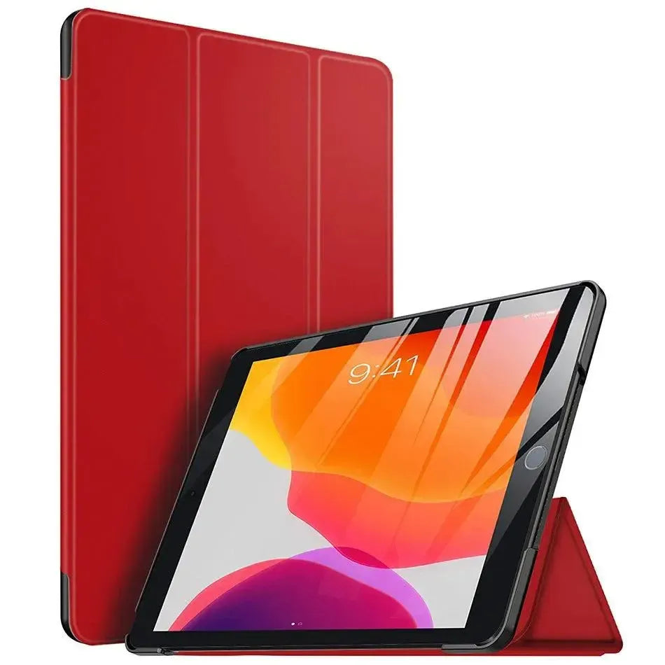 For Apple iPad 6th/5th (2018/2017) & iPad Air 1&2 9.7 inch Tri Fold Pen Slot Wallet Case - Red