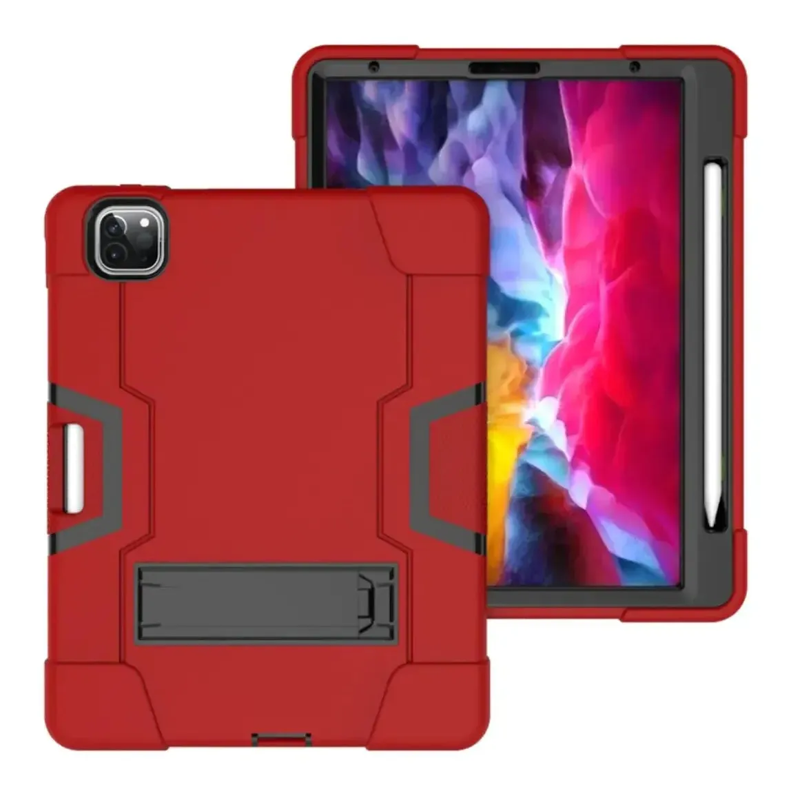 For Apple iPad Air4 10.9" / Pro 11" (2021) Hard Case Survivor with Stand - Red