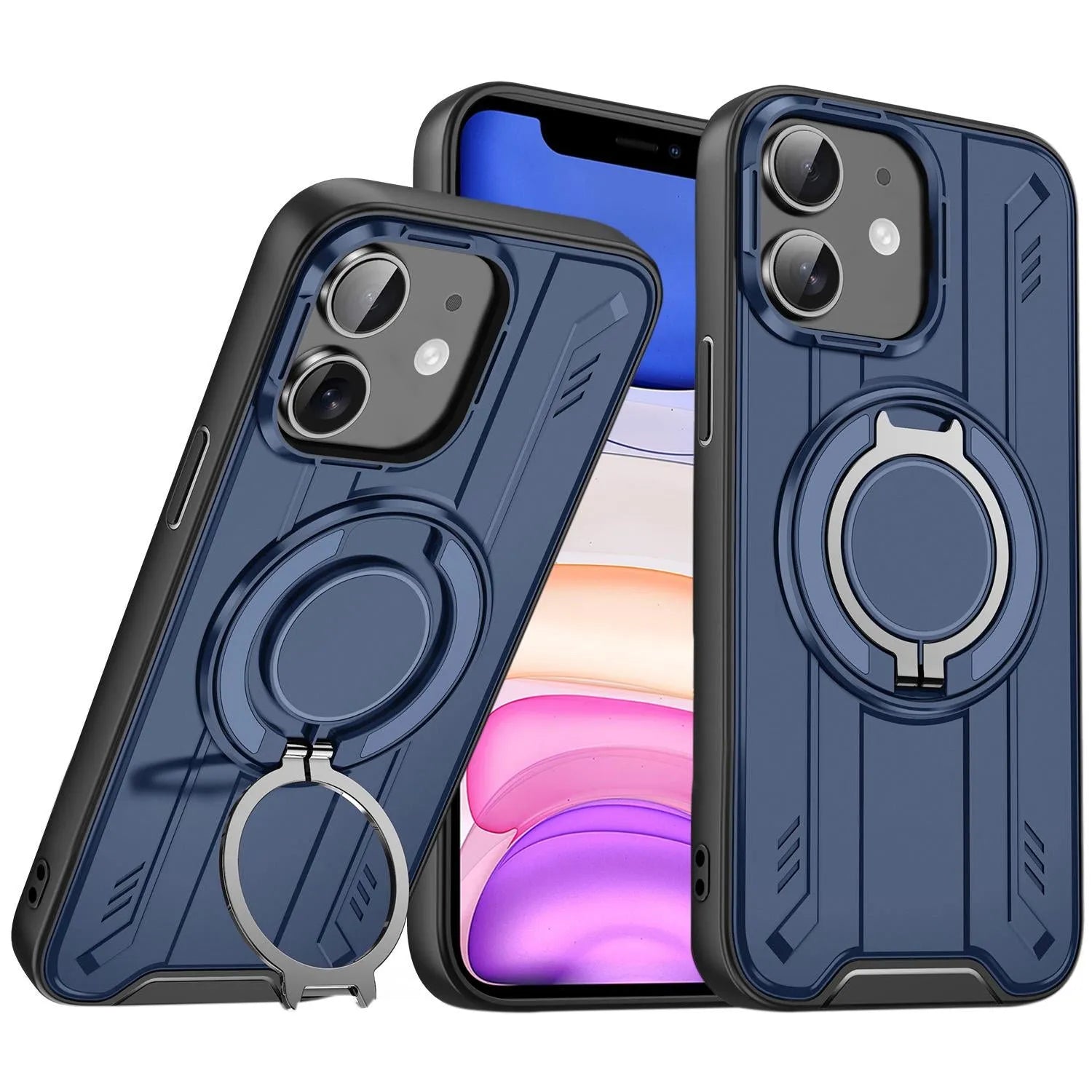 For Apple iPhone 11 Magnetic Armour Rotating Stand Case Blue