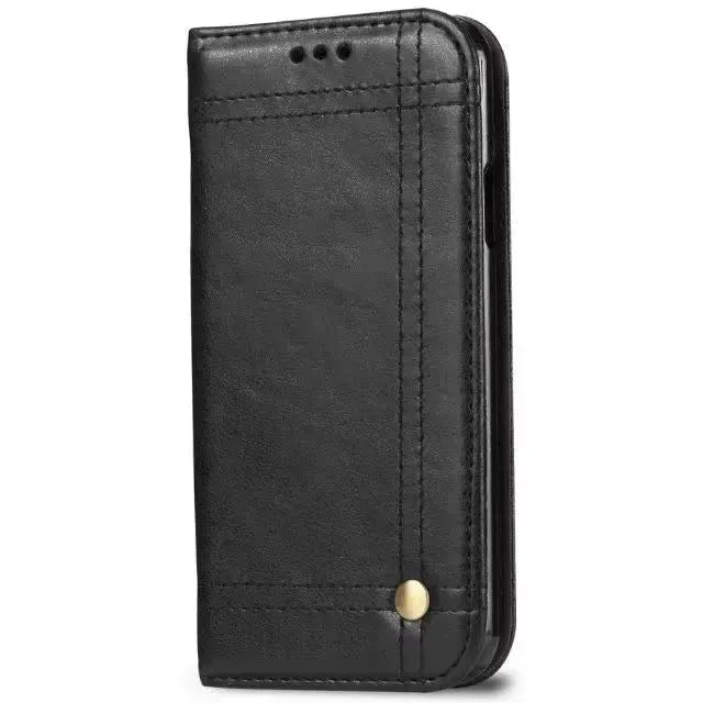 For Apple iPhone 11 Pro Max (6.5'') Vintage Design Wallet Case Black