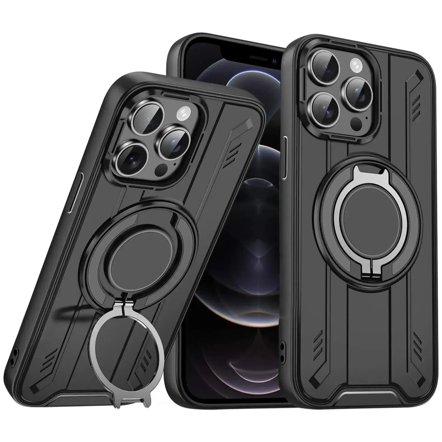 For Apple iPhone 12 / 12 Pro Magnetic Armour Rotating Stand Case Black