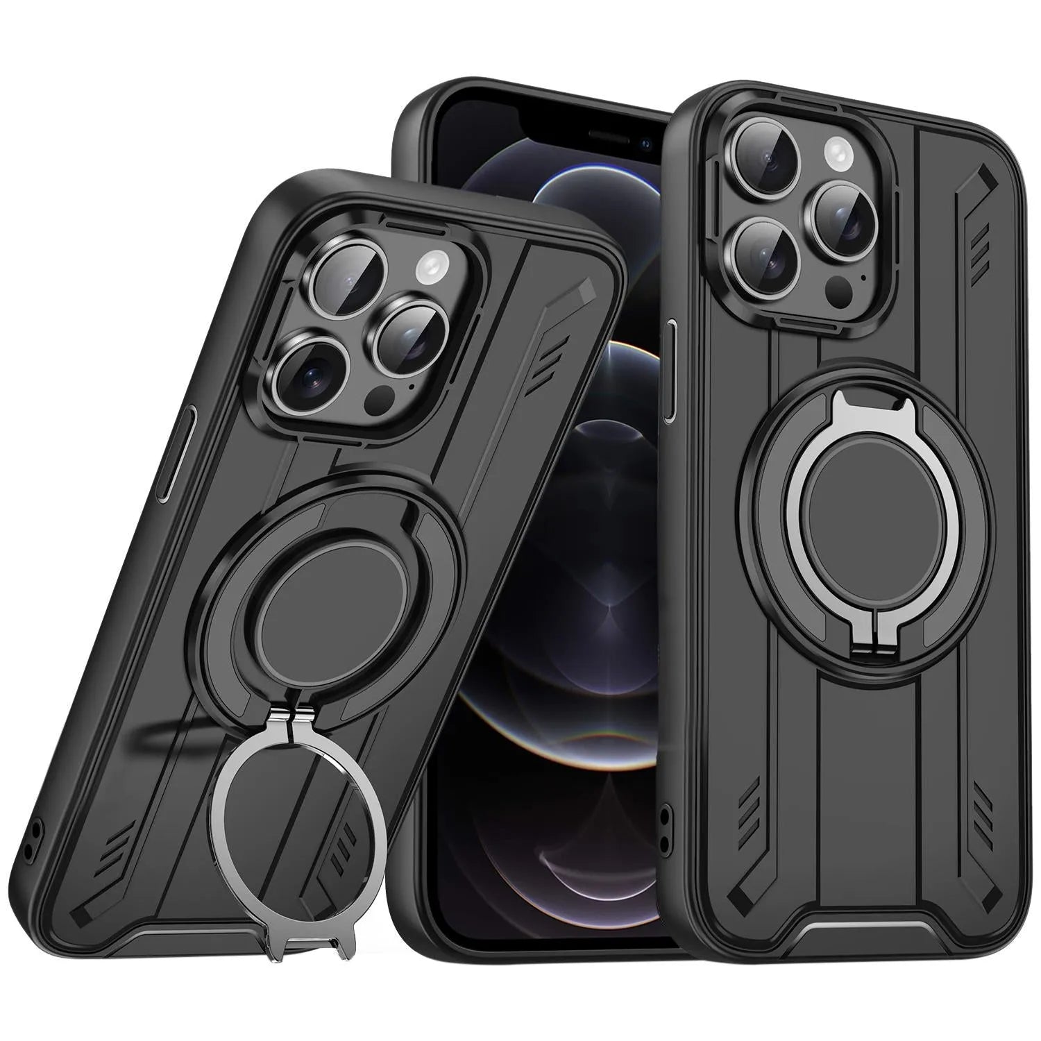 For Apple iPhone 12 / 12 Pro Magnetic Armour Rotating Stand Case Black