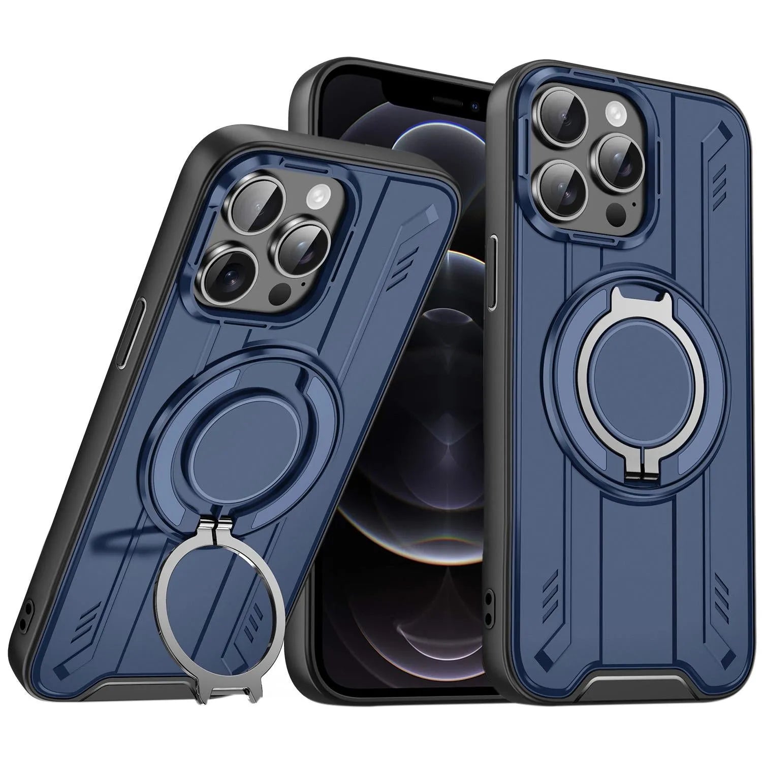 For Apple iPhone 12 / 12 Pro Magnetic Armour Rotating Stand Case Blue