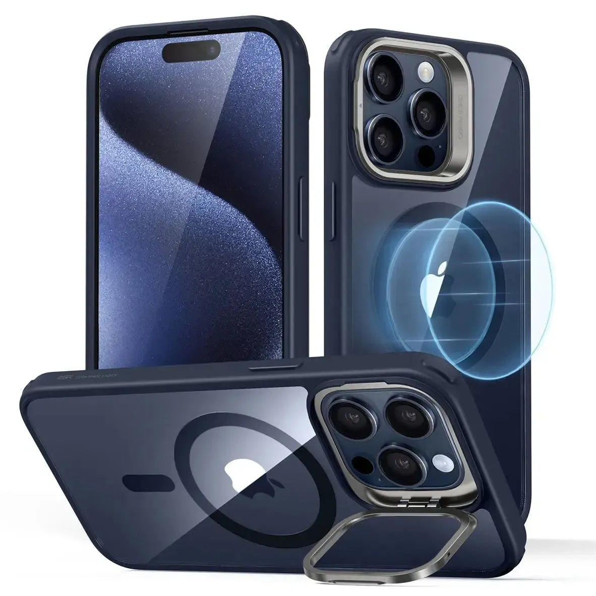 For Apple iPhone 12 / 12 Pro Skin-Feel Camera Lens Holder Magsafe Case Blue