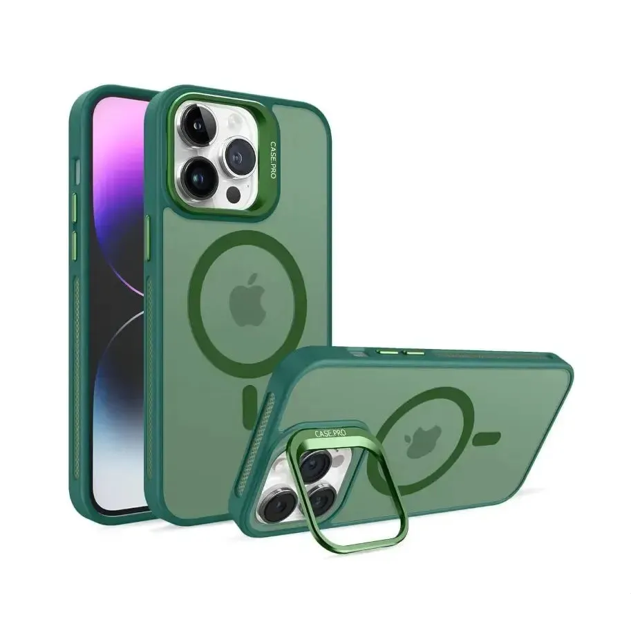 For Apple iPhone 12 / 12 Pro Skin-Feel Camera Lens Holder Magsafe Case Green