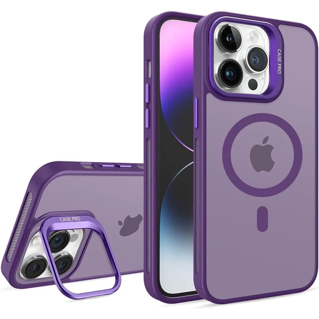 For Apple iPhone 12 / 12 Pro Skin-Feel Camera Lens Holder Magsafe Case Purple