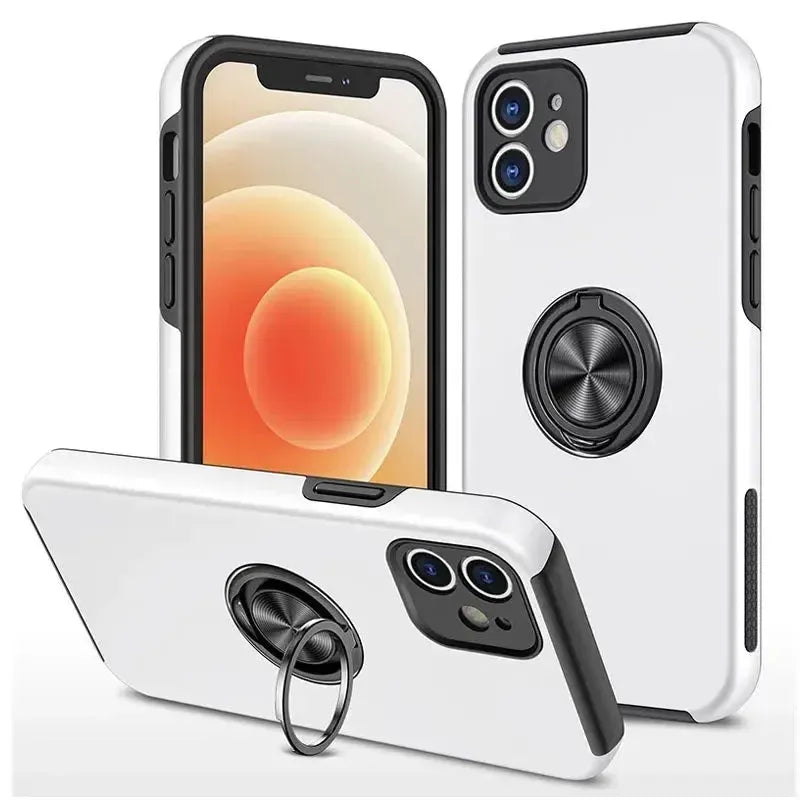For Apple iPhone 12 (6.1") Dual Layer Invisible Ring Case Silver