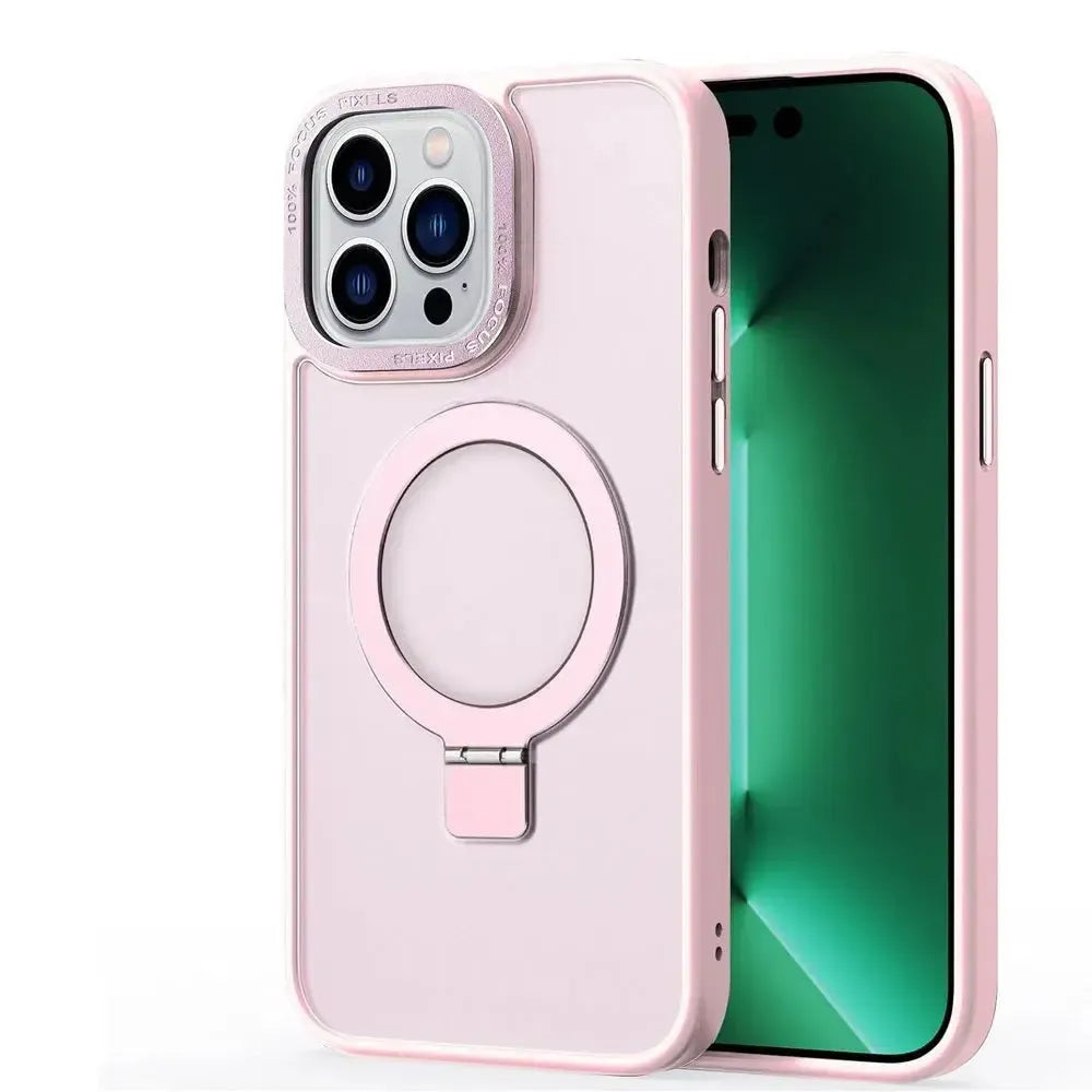 For Apple iPhone 12 Pro Max Skin-Feel Magsafe Ring Stand Case Pink