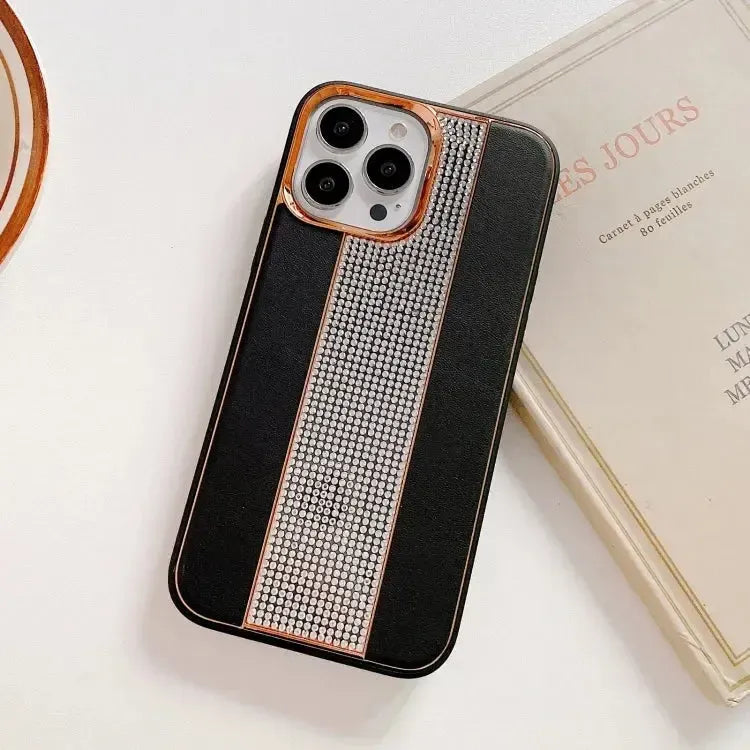 For Apple iPhone 12/12 Pro Diamound Stripe Bling Case Black
