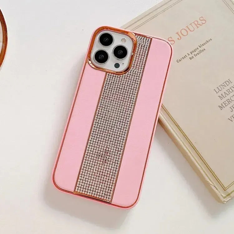 For Apple iPhone 12/12 Pro Diamound Stripe Bling Case Cherry