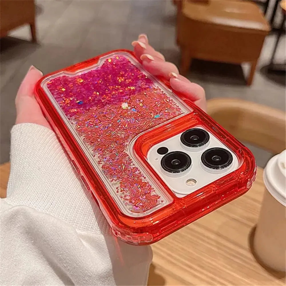 For Apple iPhone 12/12 Pro Gradient Glitter Transparent Case Red