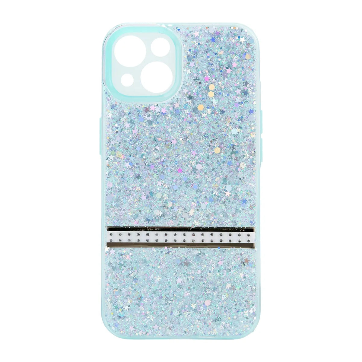 For Apple iPhone 12/12Pro Sparking Transparent Diamond Strip Case Cyan