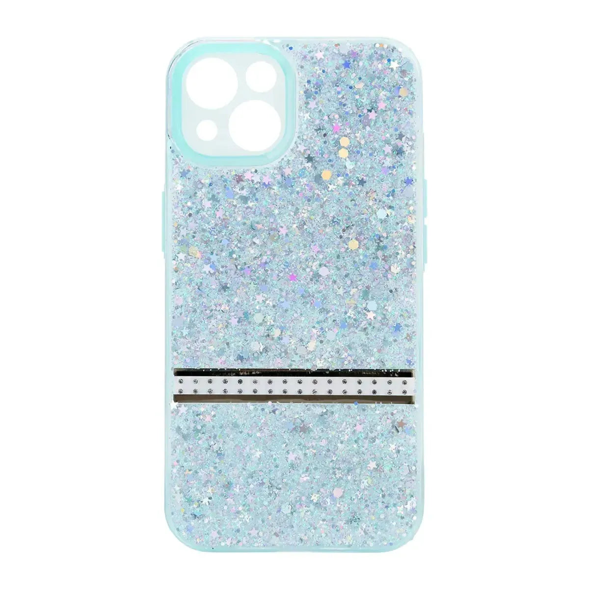 For Apple iPhone 12/12Pro Sparking Transparent Diamond Strip Case Cyan