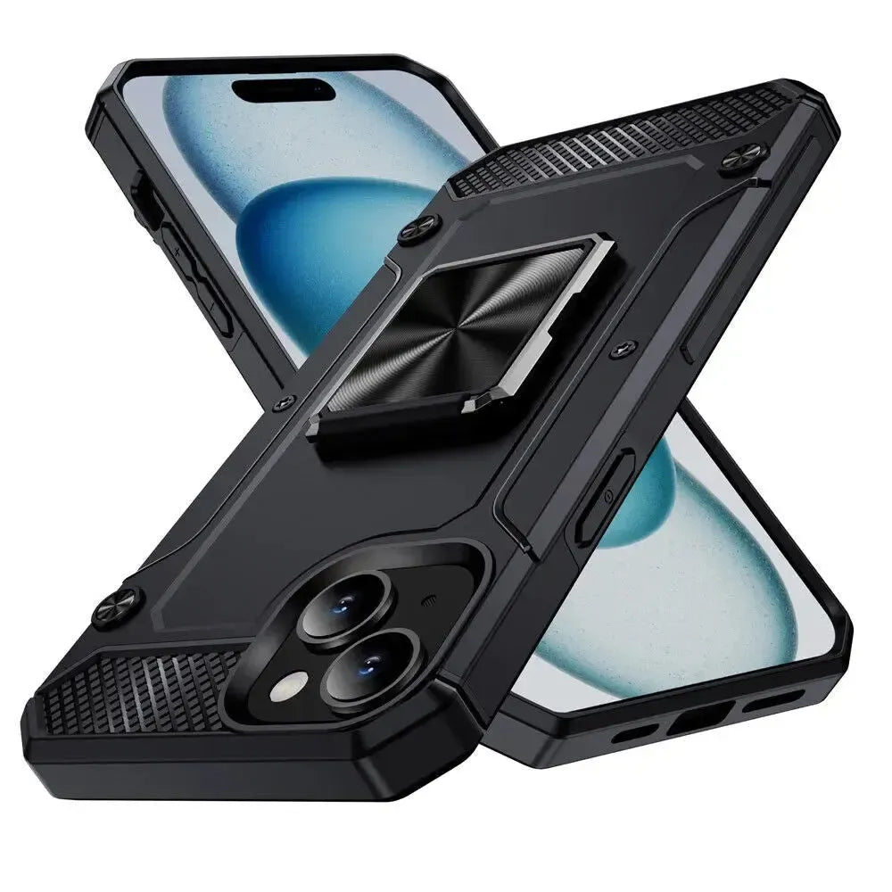 For Apple iPhone 13 / 14 Heavy Duty Rotating Bumper Stand Case Black