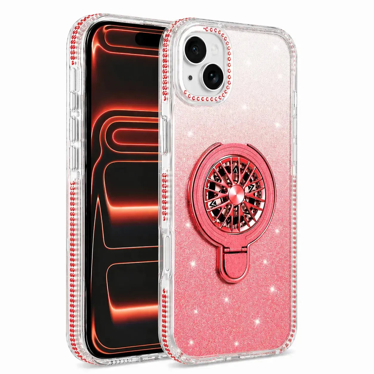 For Apple iPhone 13 / 14 Magnetic Diamond Kickstand Case Red
