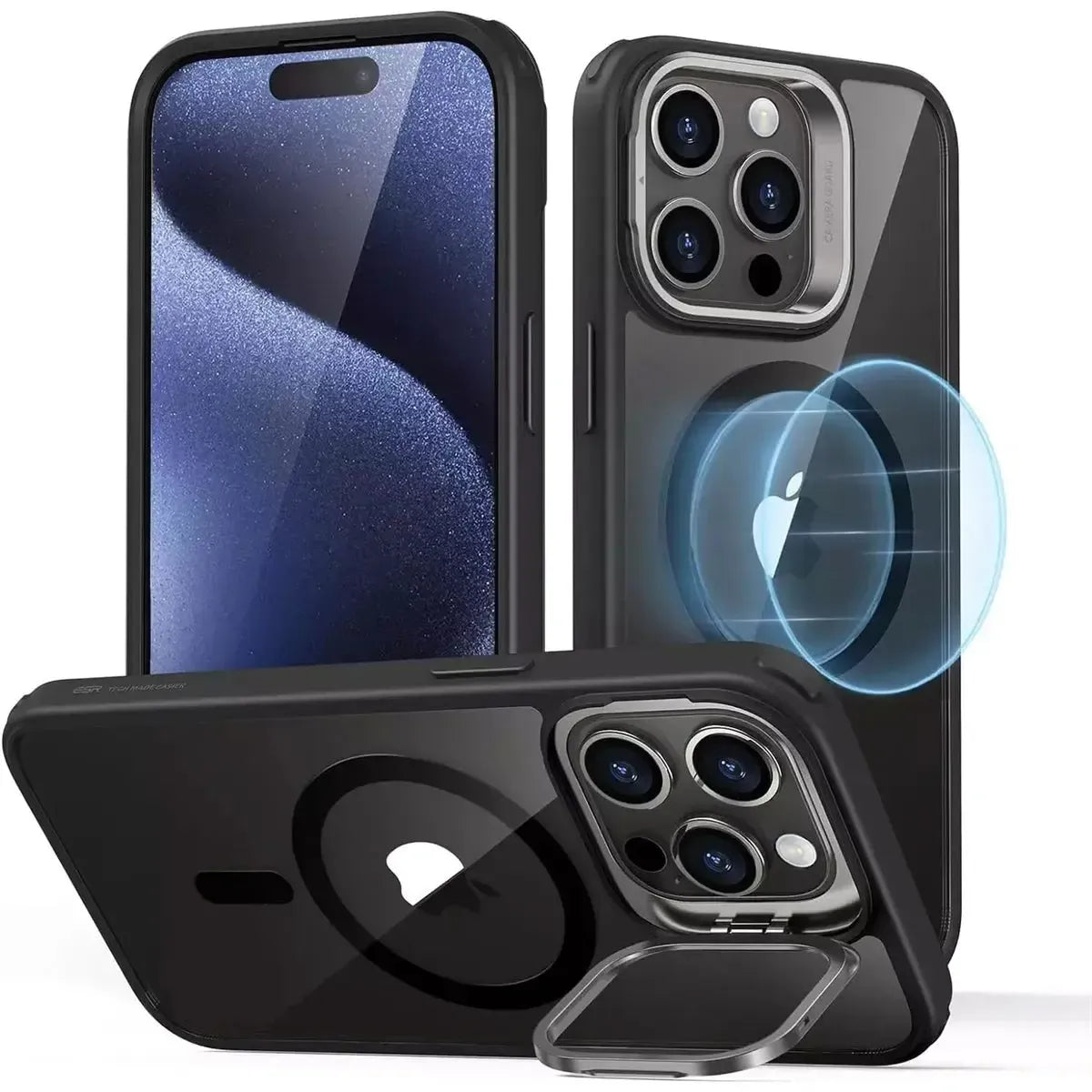 For Apple iPhone 13 / 14 Shockproof Camera Lens Holder Magsafe Case Black