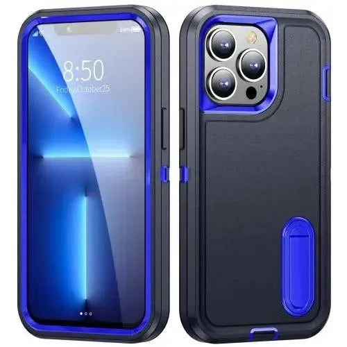 For Apple iPhone 13 Pro (6.1) Triple Defender with Stander Case Dark Blue