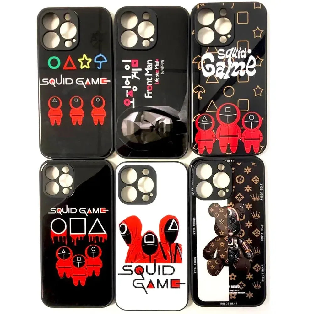 For Apple iPhone 13 Squid Game PU Glass Protector Back Case Mix Design