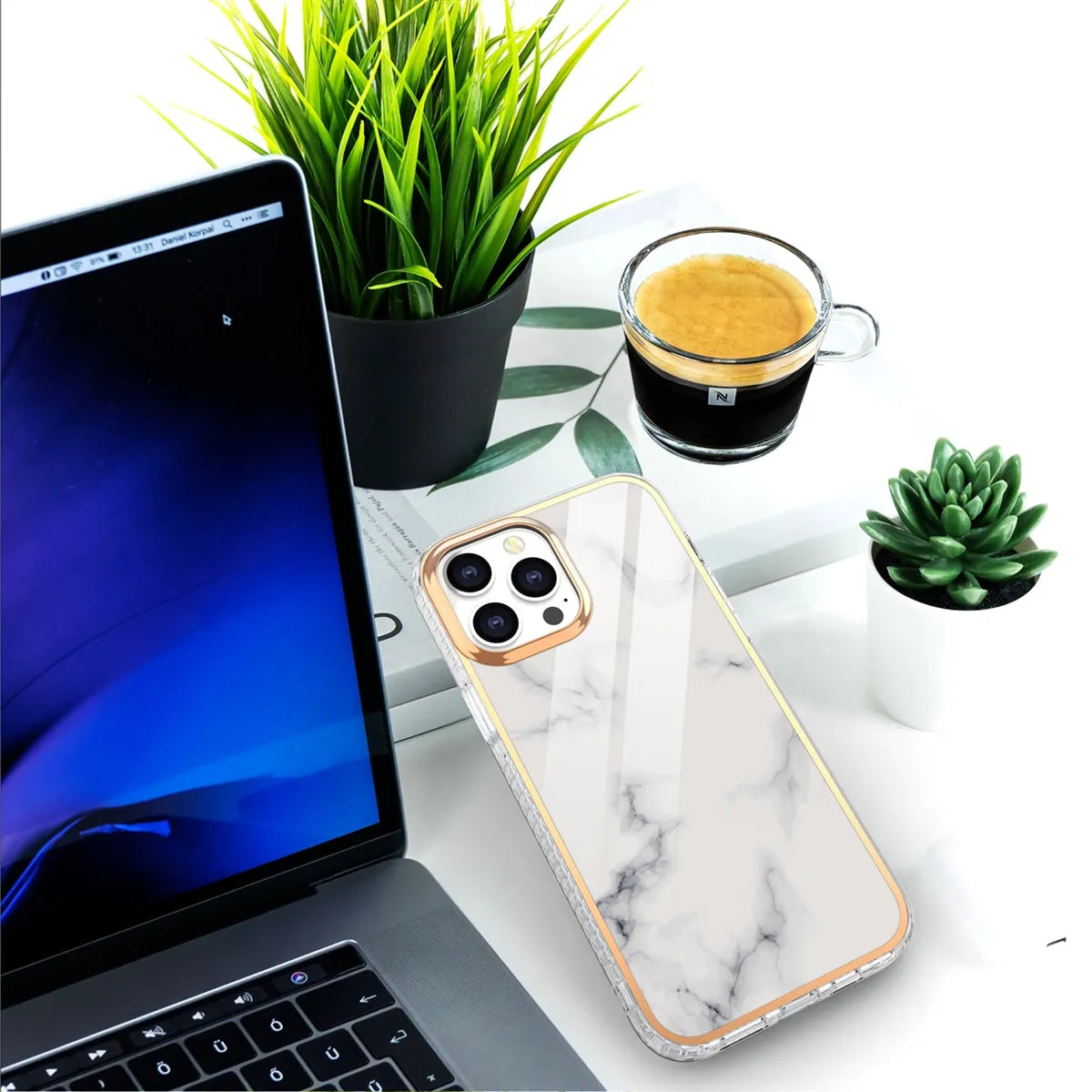 For Apple iPhone 14 Plus Premium Marble Case Classic White