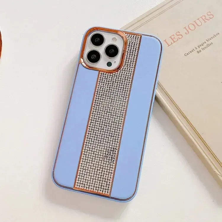 For Apple iPhone 14 Pro Max Diamound Stripe Bling Case Blue