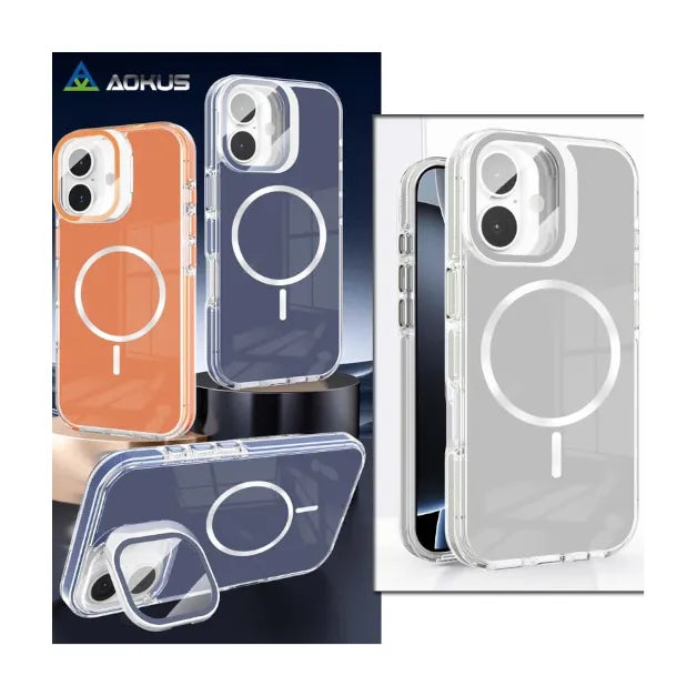 For Apple iPhone 14 Pro Max Macaron Magsafe Case With Camera Stand Black